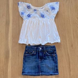 SOLD Outfit: Gap top & 7 For All Mankind 4T adjustable stretch denim skirt